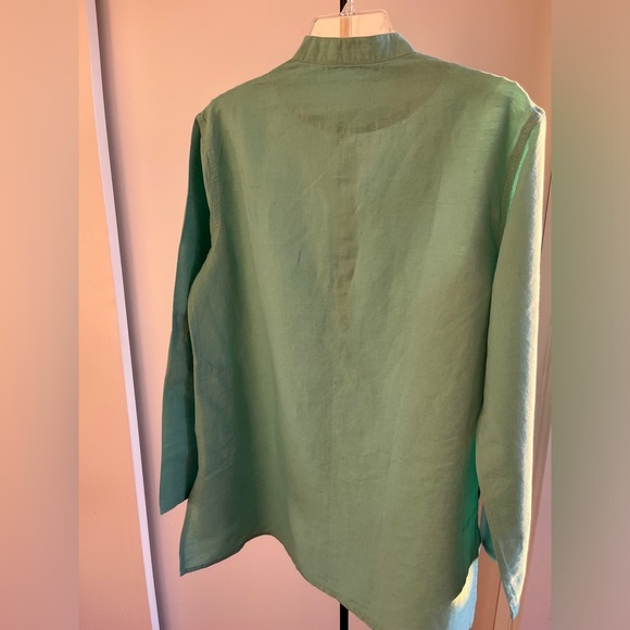 FabIndia Men’s Teal Blue Woven Linen Blend Nehru Kurta roll tab sleeves Sz 38 M - Picture 6 of 12